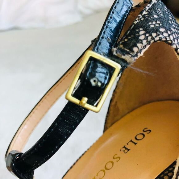 Sole Society Black Lace So Nicola Pointed Toe T-Strap Stiletto Pump - Picture 8 of 16